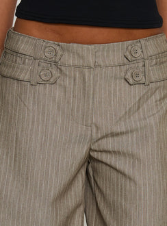 Jette Tailored Buckle Pant Taupe Pinstripe