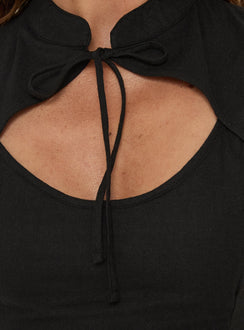 Ellisea Cap Sleeve Tie Detail Top Black