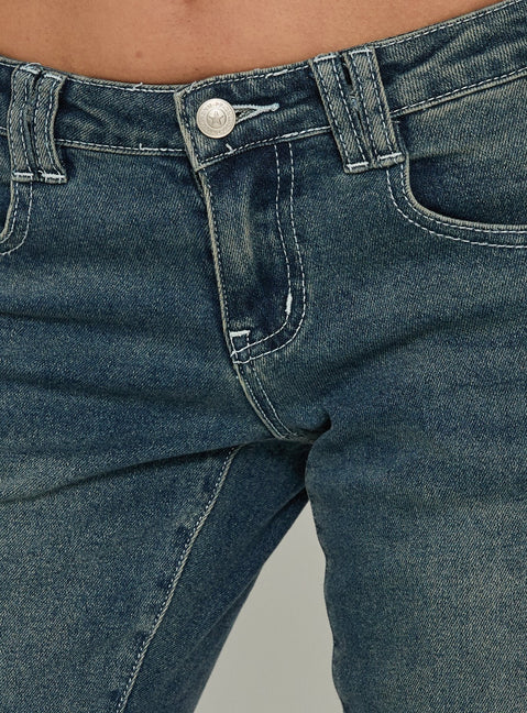 Clynee Ultra Low Rise Bootleg Jeans Dirty Blue