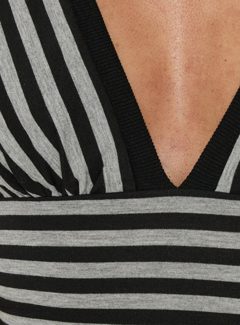 Eleanorre Batwing V Neck Top Grey Stripe