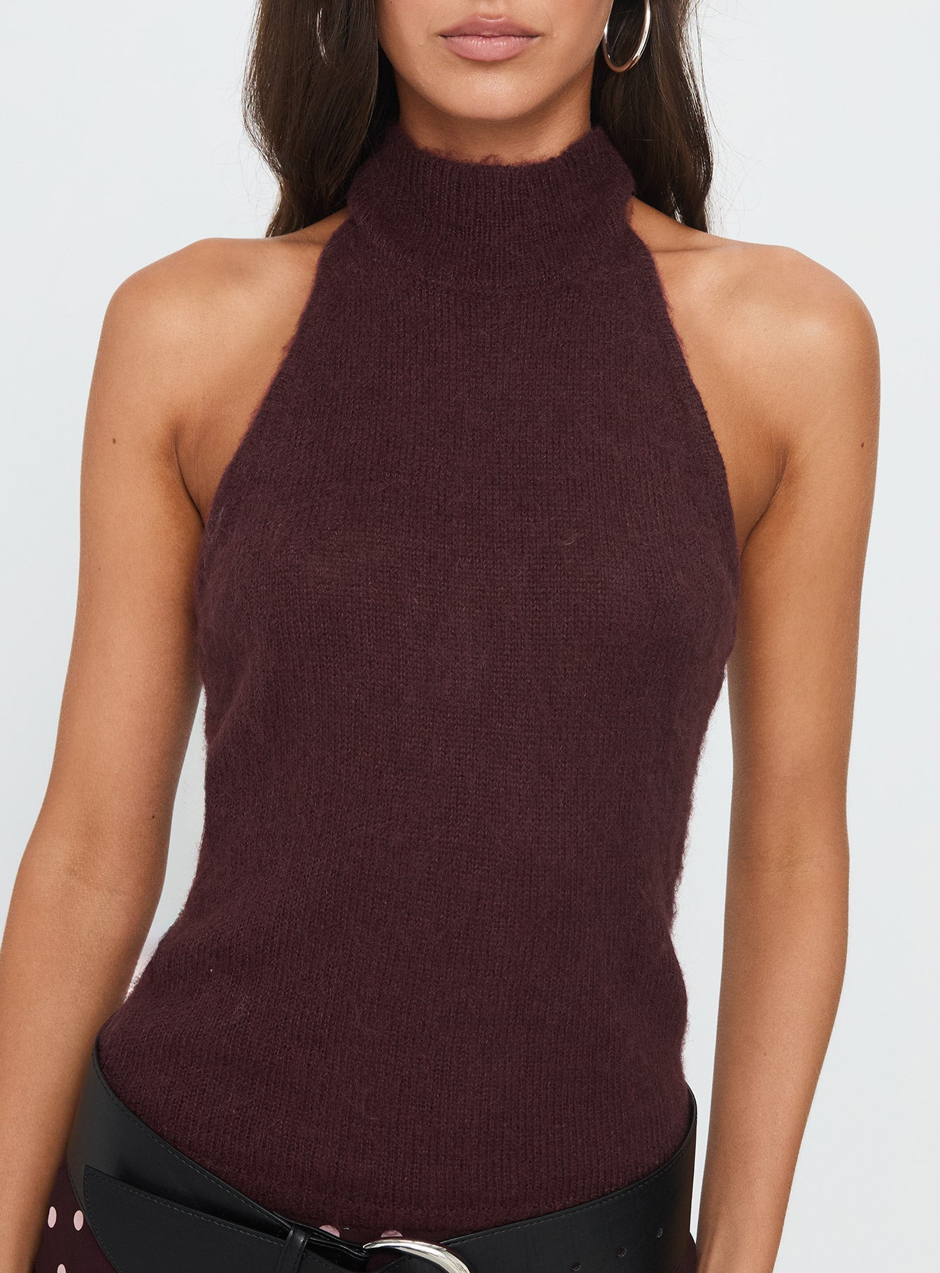 Zariela High Neck Sleeveless Top Burgundy