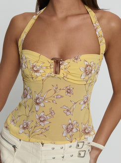 Isabetta Halter Top Yellow Floral