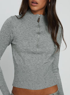 Set Adrift Zip Up Knit Sweater Grey
