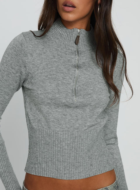 Set Adrift Zip Up Knit Sweater Grey