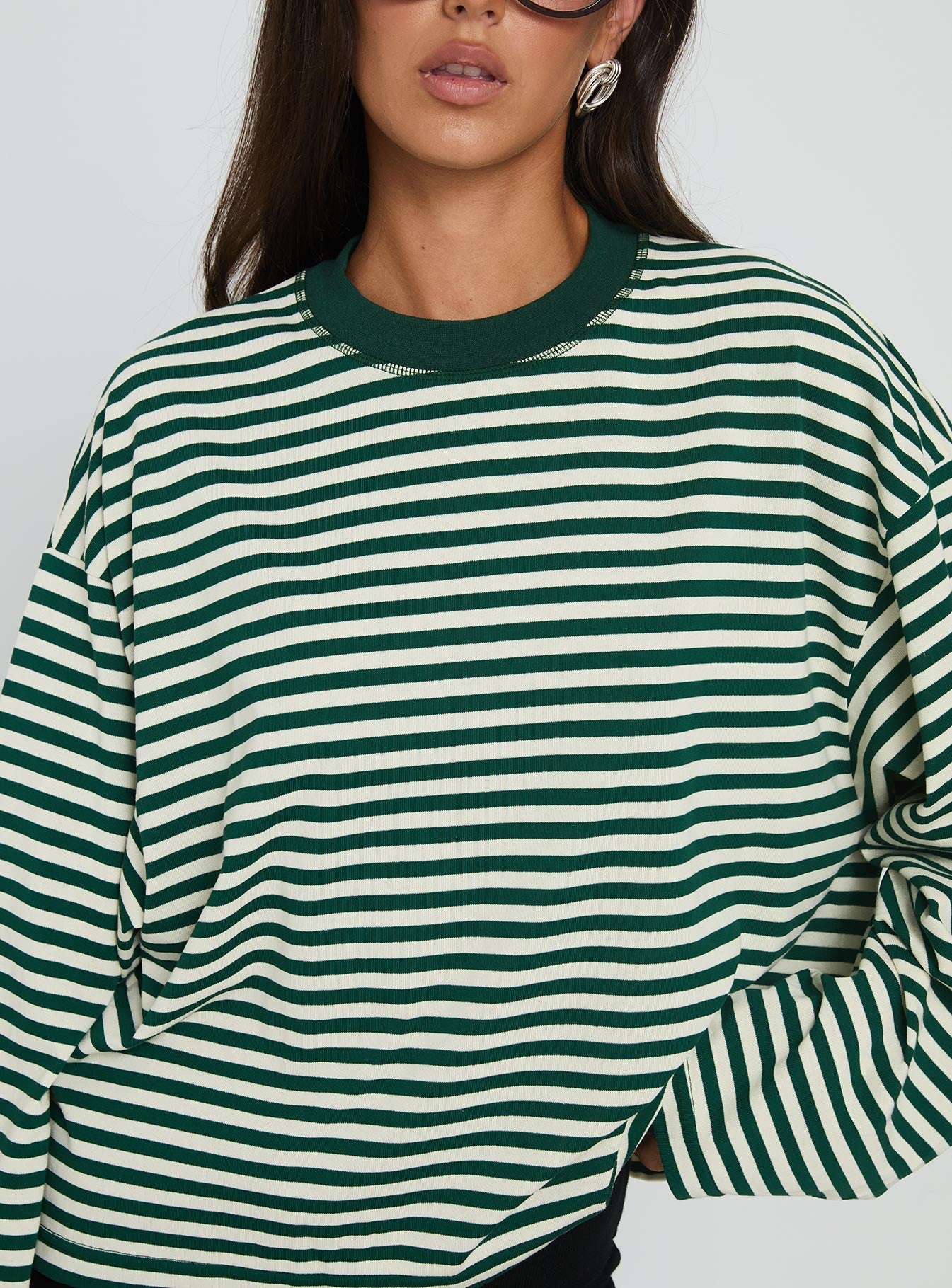 Bloom Long Sleeve Top Moss Stripe