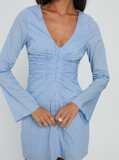Corie Long Sleeve Corset Mini Dress Blue Stripe