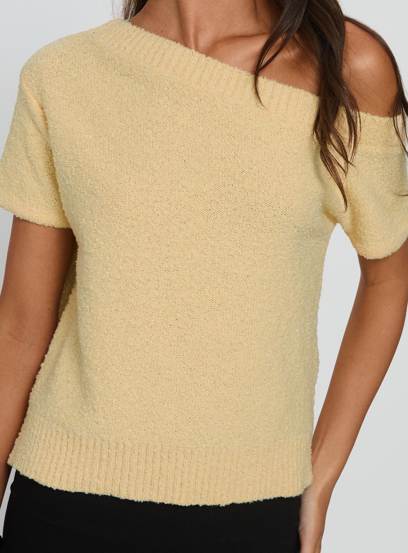 Nori Boucle Off Shoulder Slouchy Top Butter Yellow