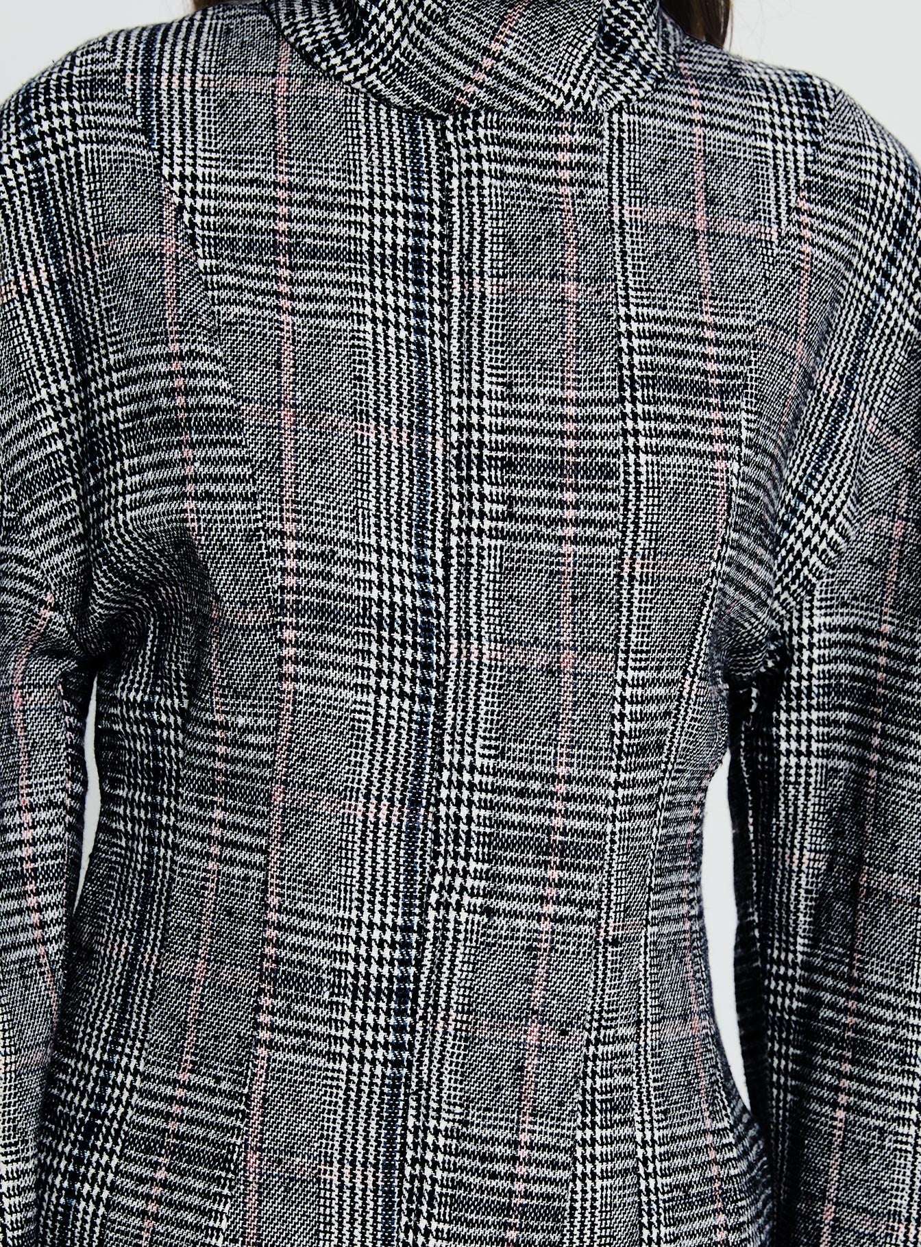 Cathrine Cinched High Neck Jacket Grey Plaid