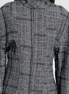 Cathrine Cinched High Neck Jacket Grey Plaid