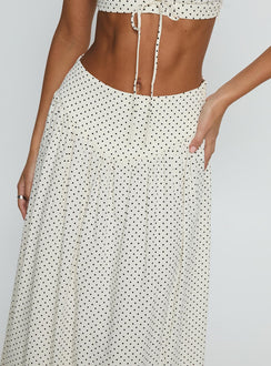 Alletta Drop Waist Maxi Skirt Cream Polka