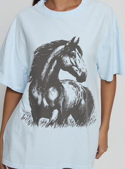 Ride Like The Wind Oversized Graphic Top Blue