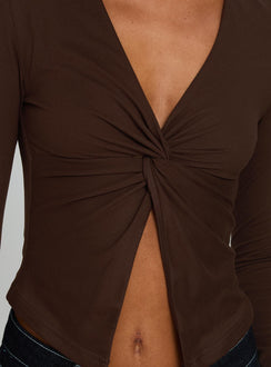 No Hard Feelings Twist Long Sleeve Top Brown
