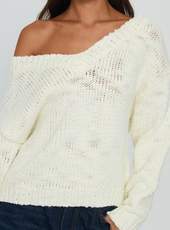 back view of model wearing Princess Polly Talassa V Neck Knit Sweater White Cropped Jumpers 