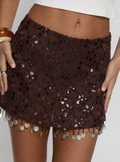 We Made It Sequin Skort Brown