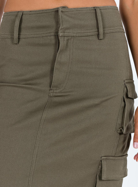 product Alida Cargo Midi Skirt Olive Green Princess Polly  Mini Skirts 
