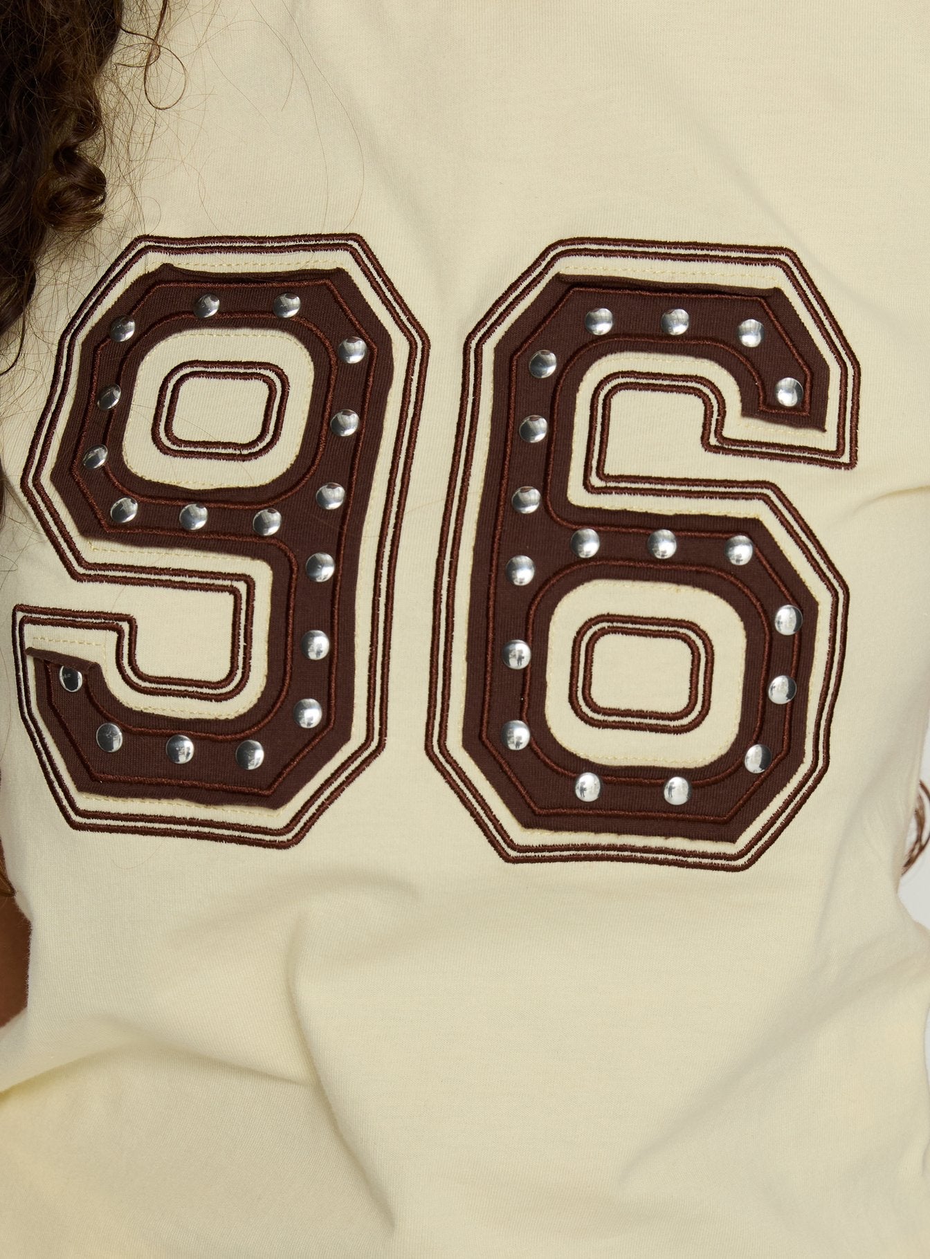 96 Charm Studded Graphic Baby Tee Yellow