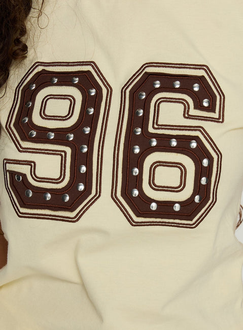 96 Charm Studded Graphic Baby Tee Yellow