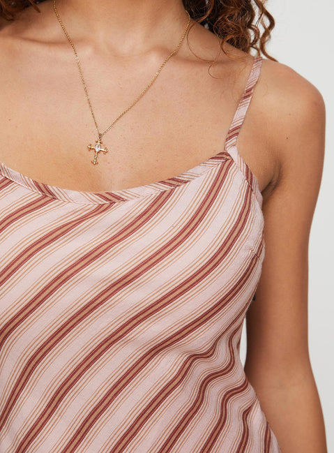 side view of model wearing Princess Polly Rianne Maxi Dress Pink Stripe Scoop Neck 