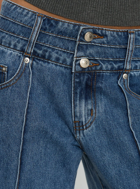 Hannalee Low Rise Wide Leg Jeans Mid Blue Wash