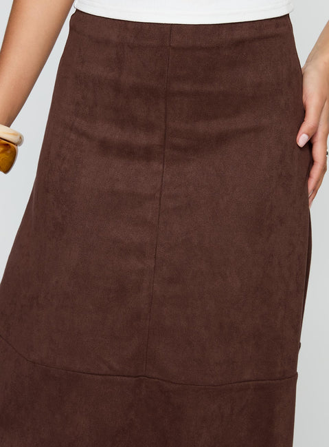 Grimaud Faux Suede Midi Skirt Brown