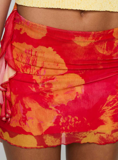 product Princess Polly Liloha Frill Mesh Mini Skirt Orange Multi Mini Skirts 