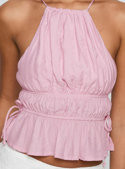 back view of model wearing Princess Polly Rozier Top Pink Sleeveless Crew Neck 