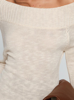 product Princess Polly Alyxandra Off Shoulder Knit Sweater Beige Long 