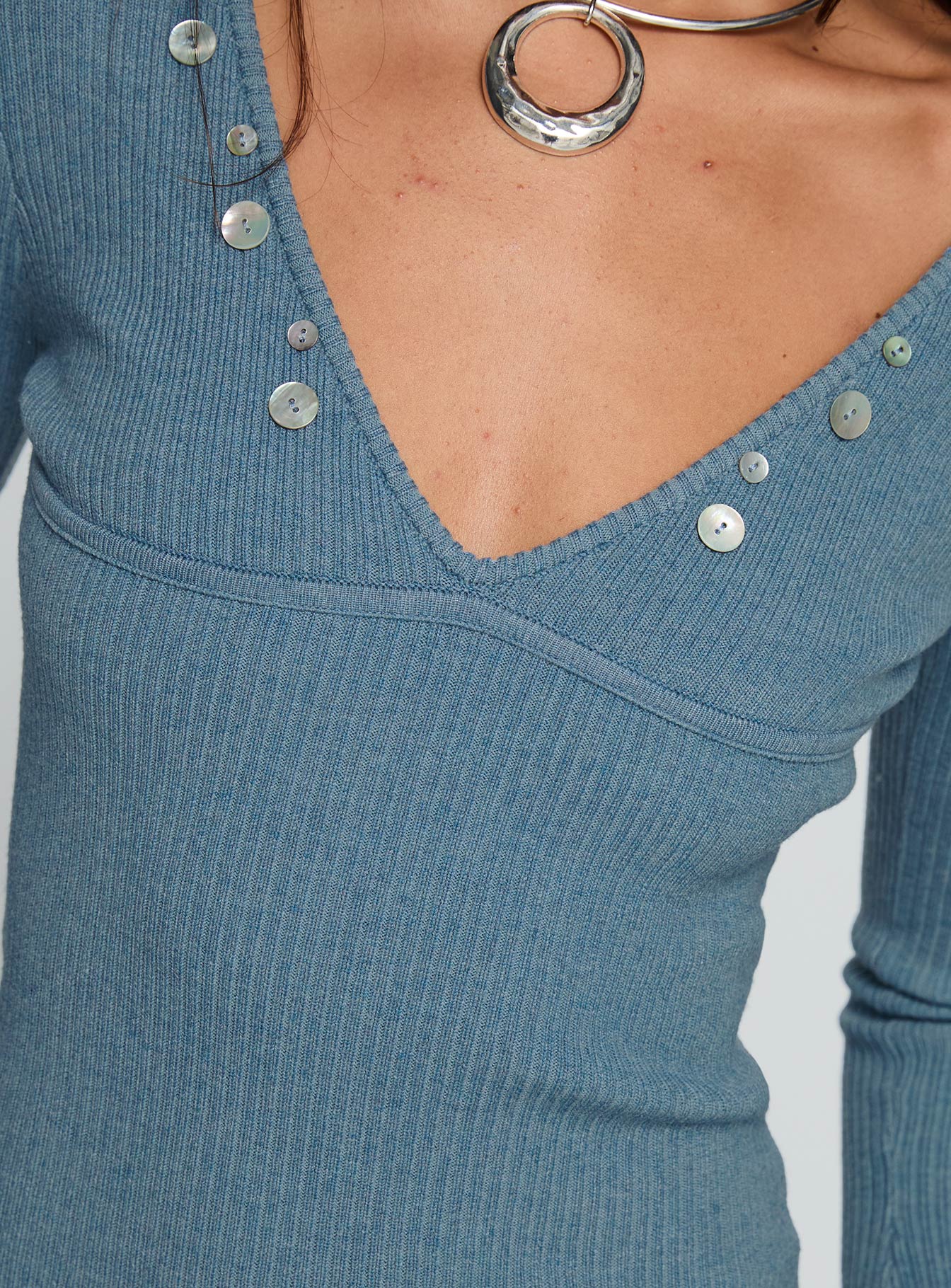 Strike Out Long Sleeve Mini Dress Steel Blue