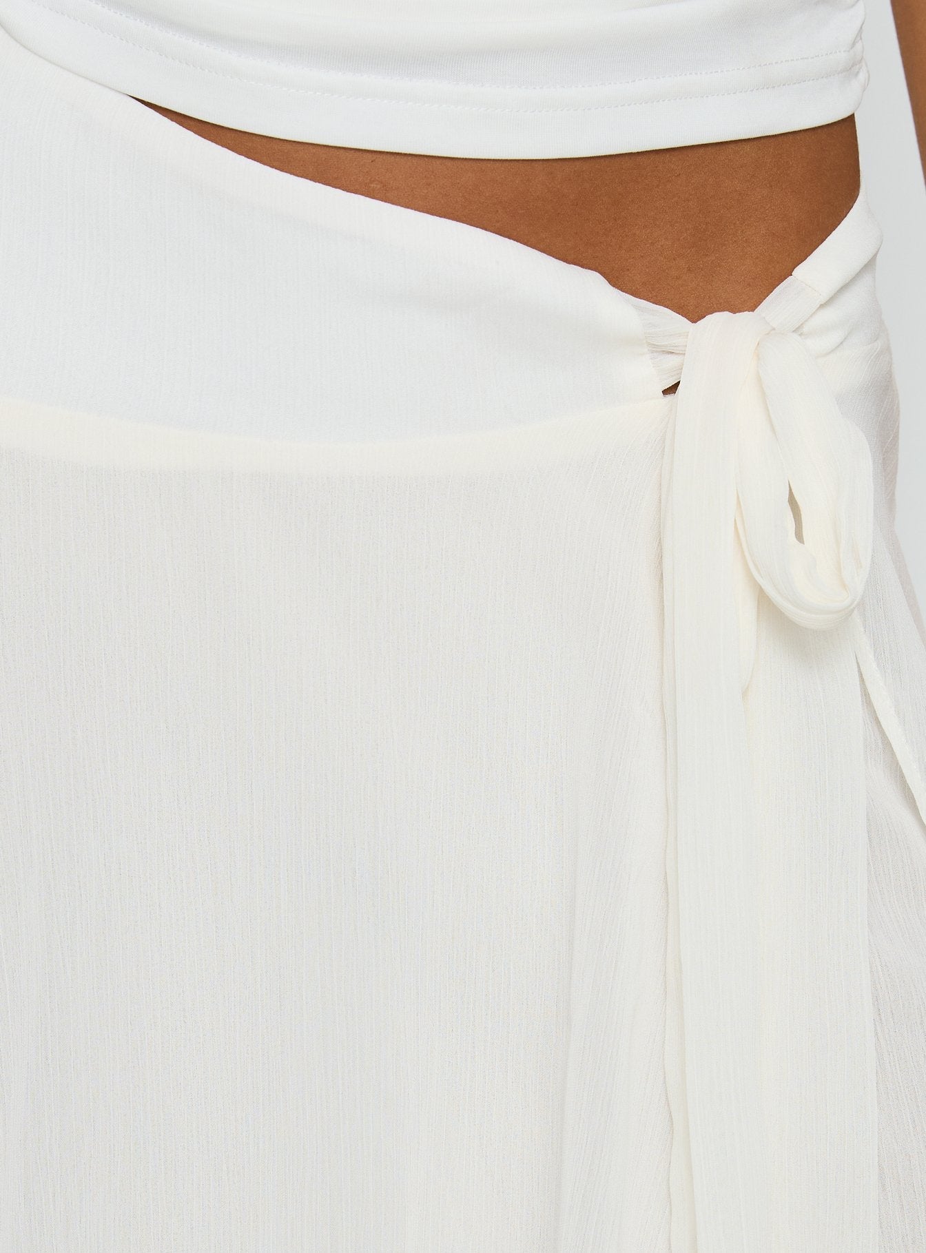 Ophella Tie Waist Chiffon Midi Skirt Cream