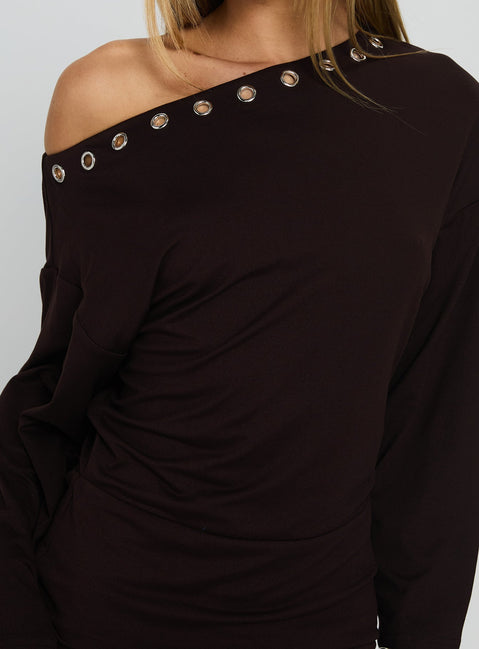Sakaia Long Sleeve Eyelet Mini Dress Brown