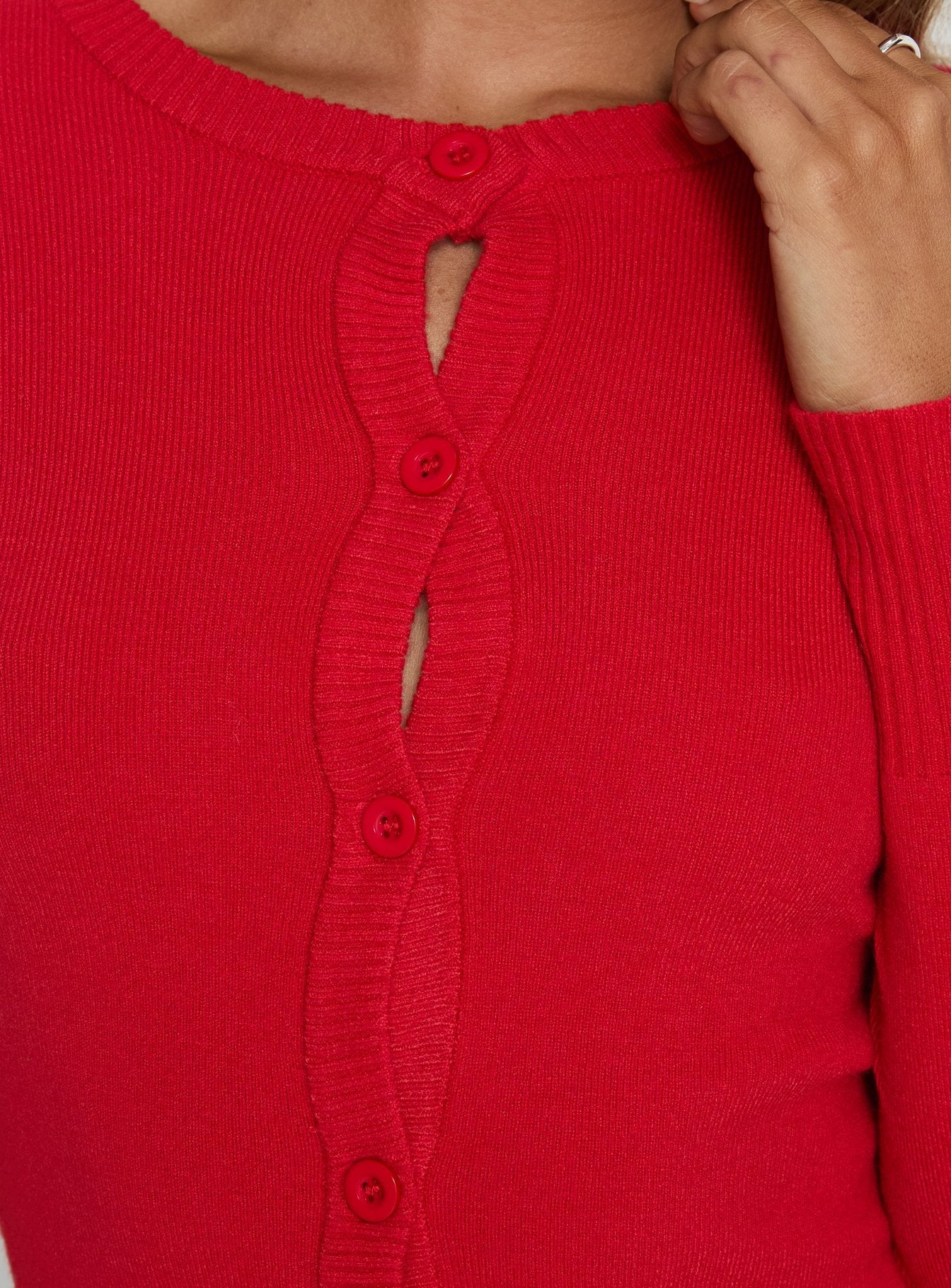 back view of model wearing Princess Polly Lauraine Cardigan Red cropped 