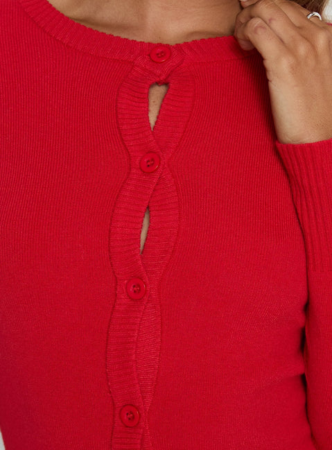 back view of model wearing Princess Polly Lauraine Cardigan Red cropped 