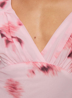 back view of model wearing Princess Polly Maysa Floral Maxi Dress Pink Plunger 