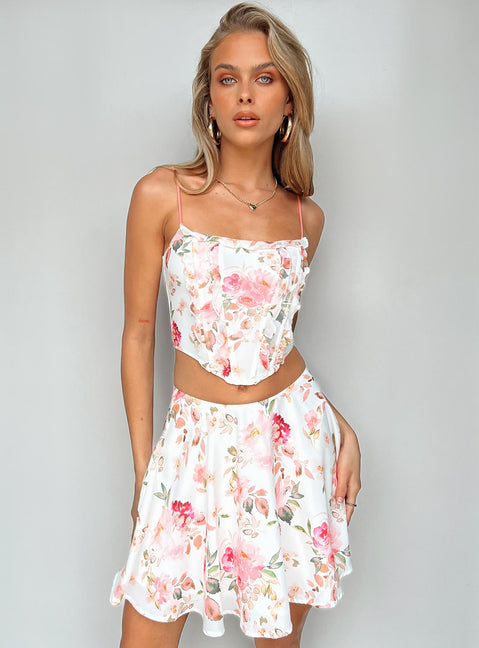 Front view of model wearing  front Princess Polly Sleeveless Square Neck  Carnell Corset Top Multi