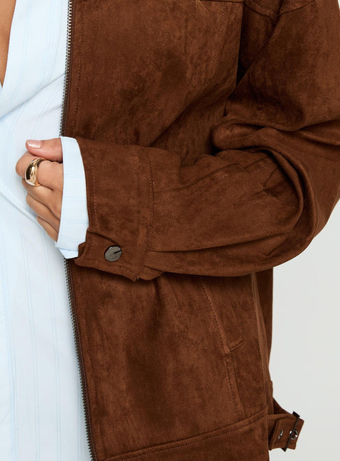 Goldsmith Faux Suede Bomber Jacket Brown