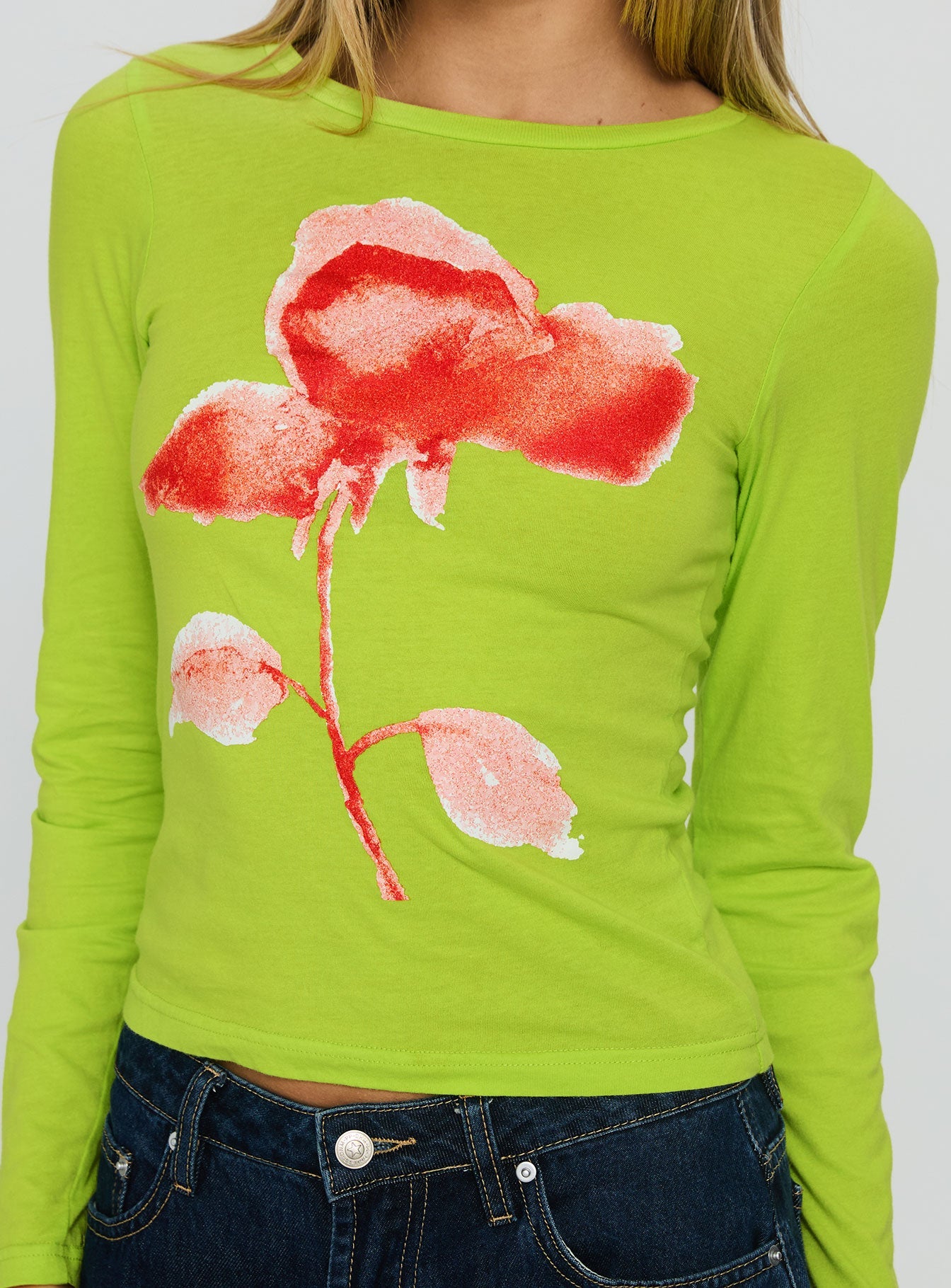 Innerblooms Long Sleeve Graphic Top Lime Green