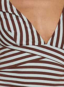 Madelon Short Sleeve Wrap Top Brown / Blue Stripe