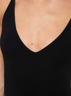 Black Bodysuit Deep v neckline, fixed shoulder straps, high cut leg, cheeky style bottom, press clip fastening