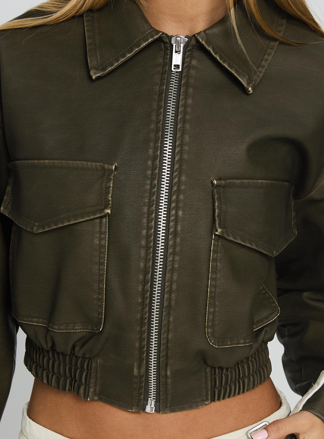 Eavar Faux Leather Jacket Olive
