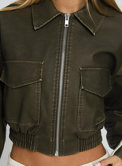 Eavar Faux Leather Jacket Olive