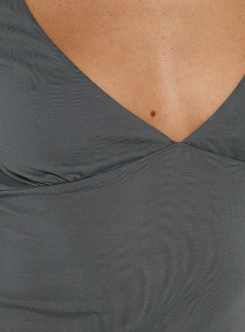 Back To Friends V Neck 3/4 Sleeve Top Grey