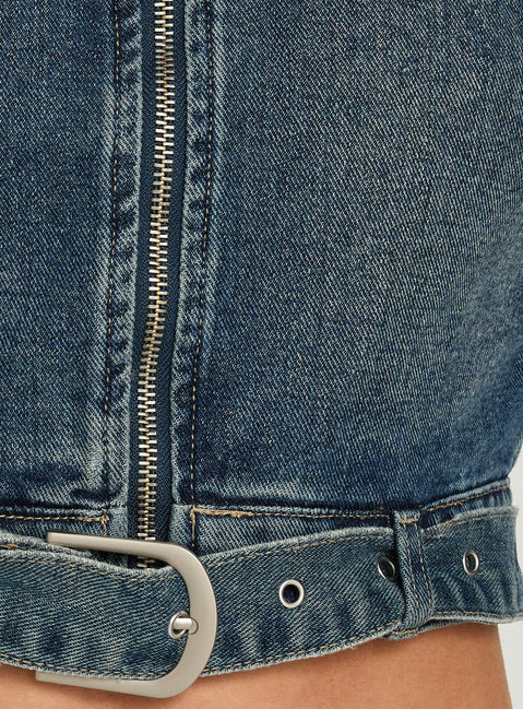 Esmea Cropped Denim Jacket Mid Blue Wash