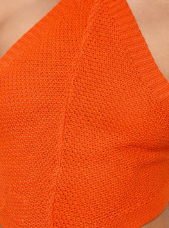 Orange Crochet top High neckline, exposed back, tie fastening at back