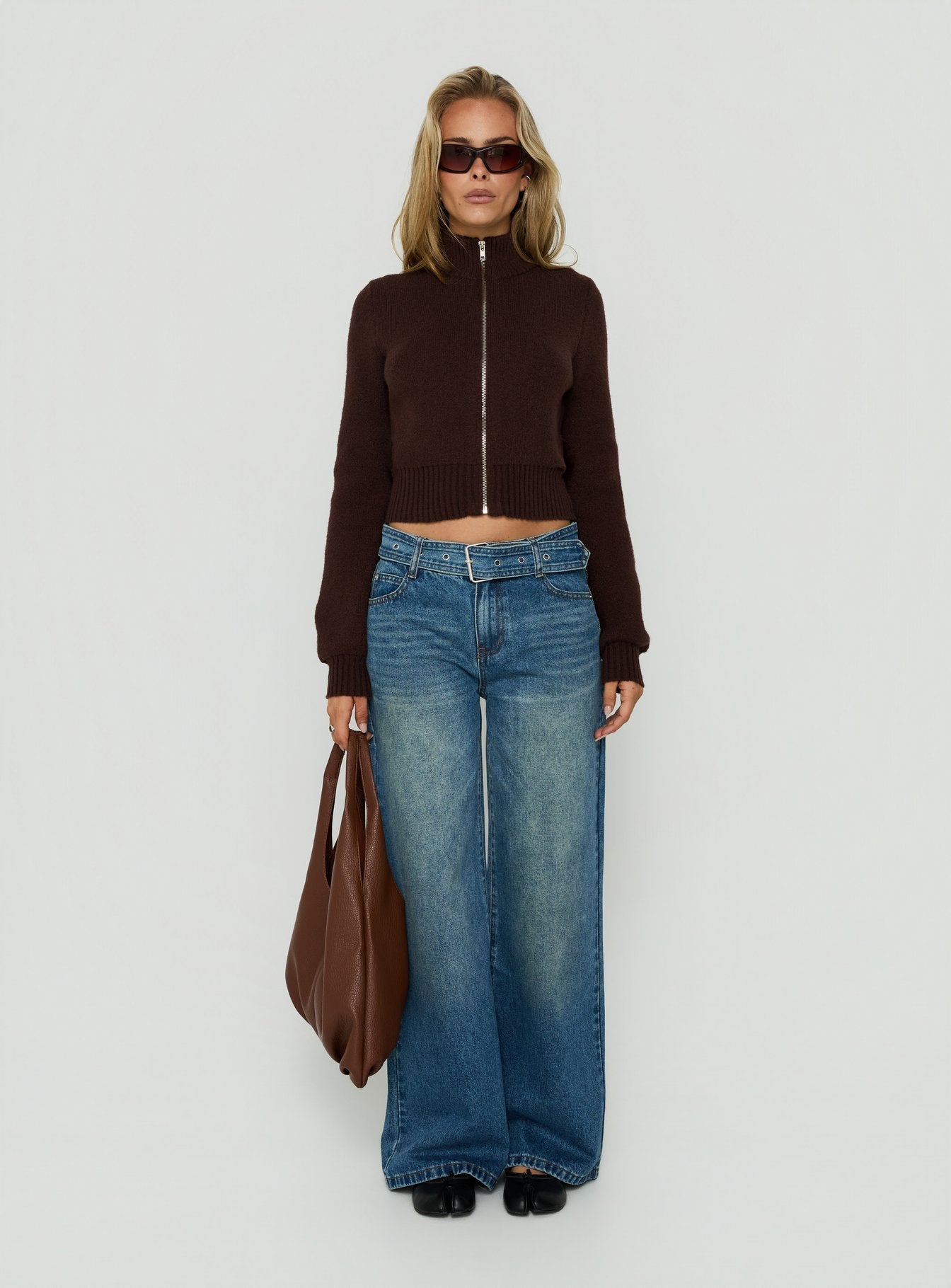 Ives Knit Zip Through Jumper Dark Brown