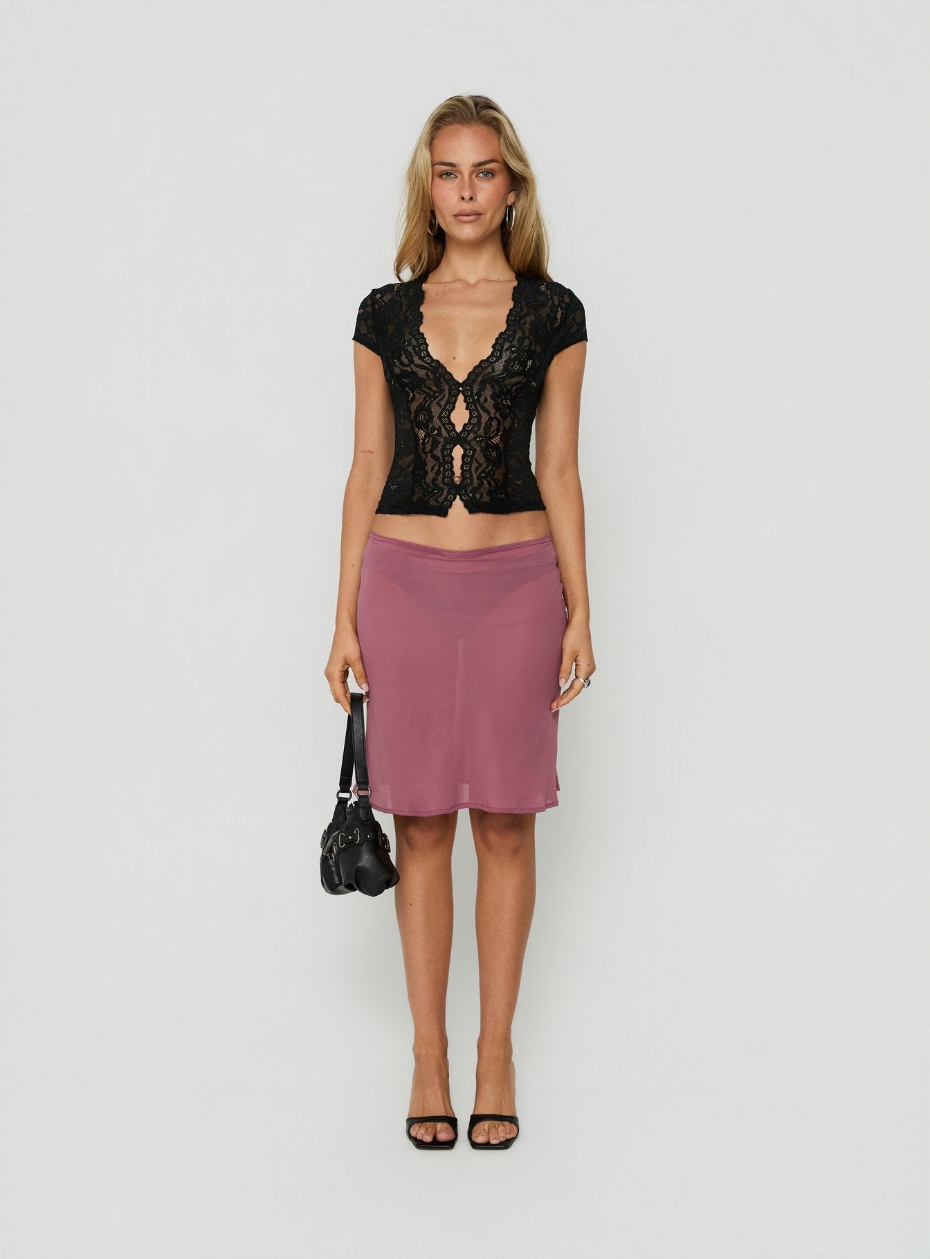 Gracielah Lace V Neck Top Black