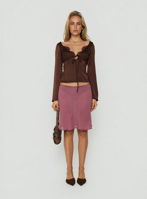 Jerelyn Lace Bust Long Sleeve Top Chocolate