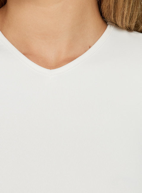 Daily Define High V Neck Short Sleeve Top White