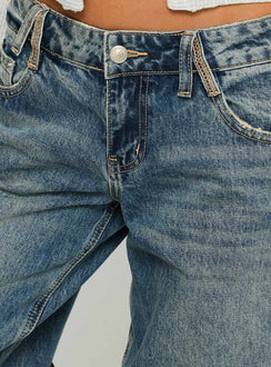 Backbone Low Rise Straight Leg Jeans Mid Blue