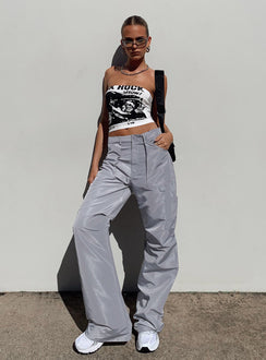 Front view of model wearing  front Princess Polly High Waisted Pants  Miami Vice Pant Grey