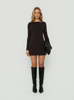 Samire Long Sleeve Rib Knit Mini Dress Chocolate